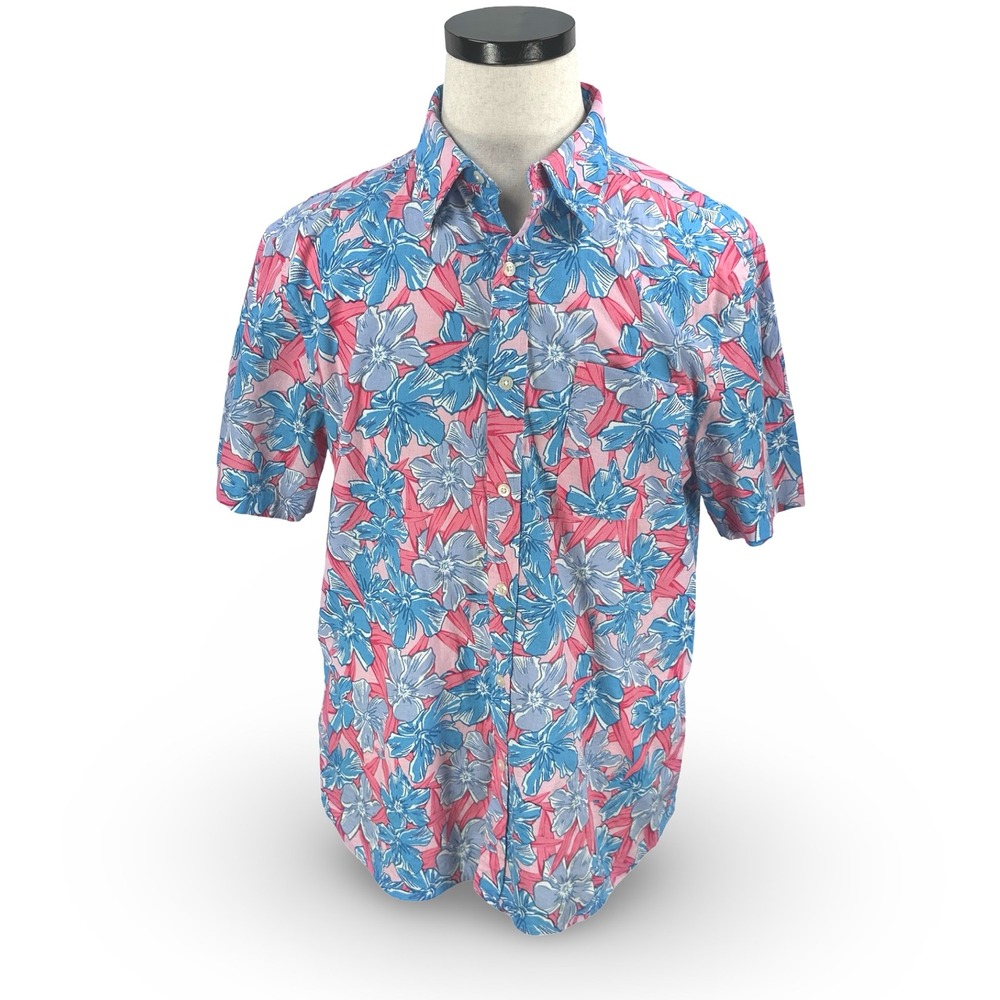 Vineyard‎ Vines Mens Large Pink Blue Floral Hawaiian Tropical Button Shirt
